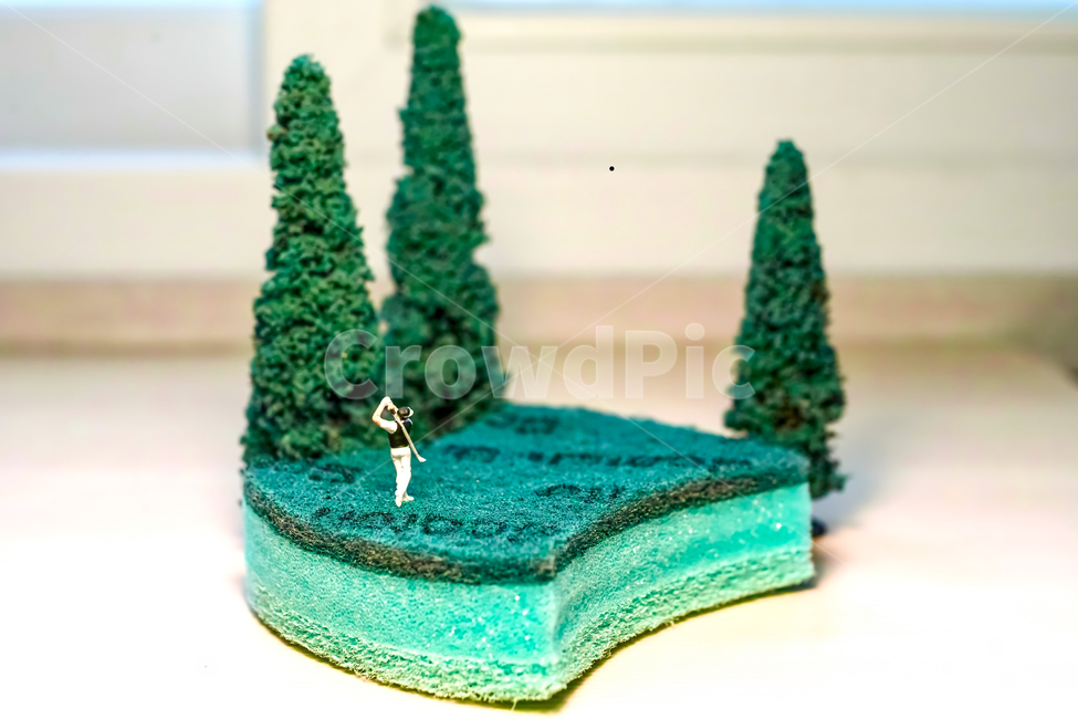 work out,kitchen scrubber,sponge scrubber,tree,rounding,golf wear,Nice shot,dish wash,golf,field,grass,golf ball,Scrubbers,club,miniature,kitchen utensils