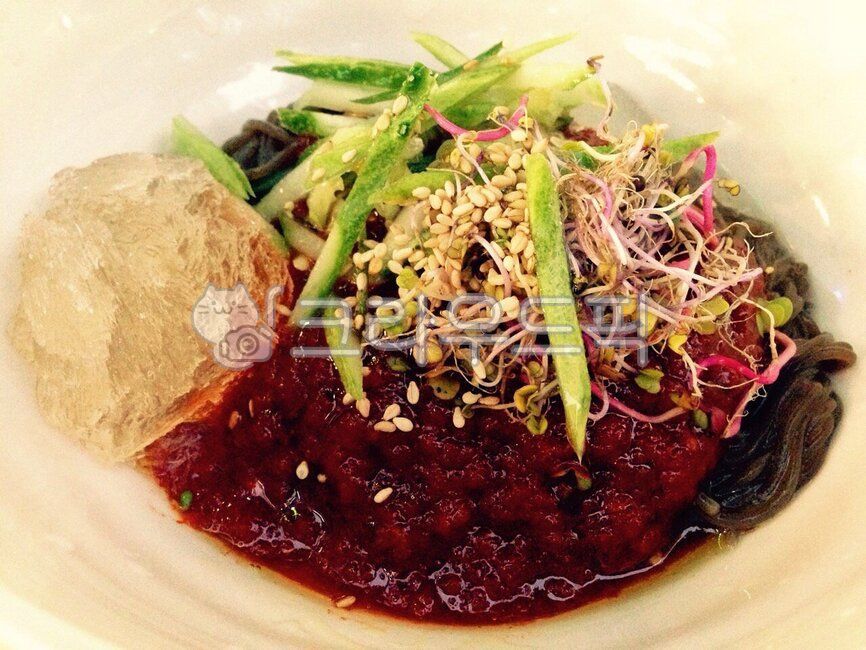 seasoning,cucumber,Meal,bibim,broth,Buckwheat naengmyeon,ice,vegetables,summer food,summer,seasonal food,naengmyeon,bibim makguksu,Korean food,season,buckwheat noodles,cooking,sprouts,marinade,bibim noodles,delivery,delicacies,late night snack,noodles,Kor