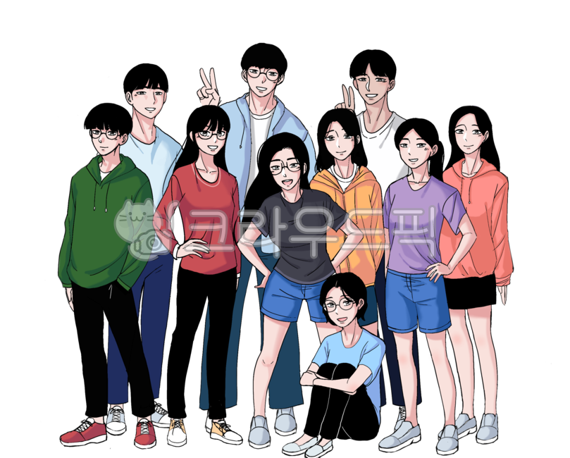 중고생,청소년,아이들,친구들,수련회,여름수련회,중학생,고등학생,발랄,우정,당당함,자신감,팀워크,팀웍,단합,미소,공부,검은머리,웃음,여러명,comixs,만화,신발,남자,여자,수능,수능시험,학교,학생,일러스트,남녀공학,수학능력시험,대학입시,서있는,사람,clothing,의류,footwear,반바지,shorts