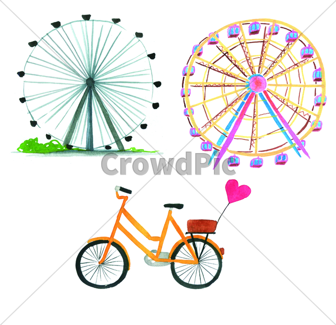 손그림,물감그림,handdrawing,watercolor,관람차,ferriswheel,bigwheel,놀이공원,amusementpark,자전거,bicycle,bike,cycle,그래픽,일러스트레이션,graphic,illustration
