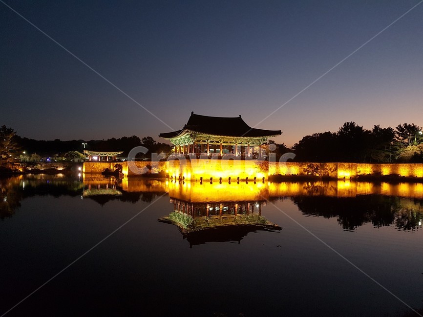 경주,안압지,동궁과월지,누각,야경,풍경,경북,호수