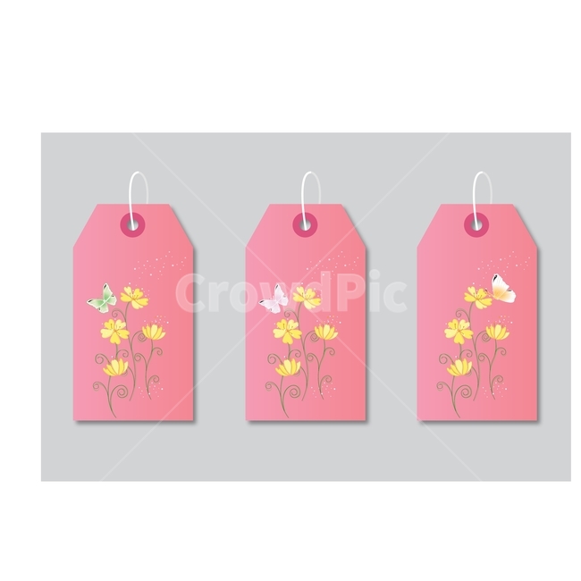 일러스트,디자인소스,꽃,나비,색감,선물택,기프트택,ai,gifttag,그래픽,일러스트레이션,graphic,illustration