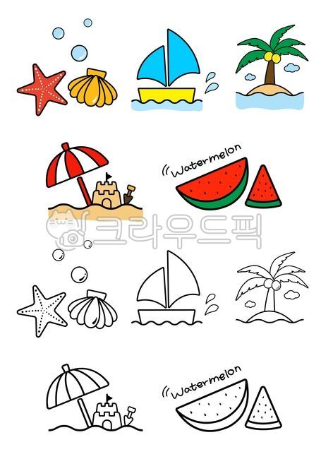 sailboat,summer sea,parasol,seashell,fruit,Summer,ship,line icon,palm tree,graphic source,cute icon,diary sticker,watermelon,starfish,summer illustration,sand castle,summer icon,Dakku illustration,food,Dakku,beach,illustration,design source