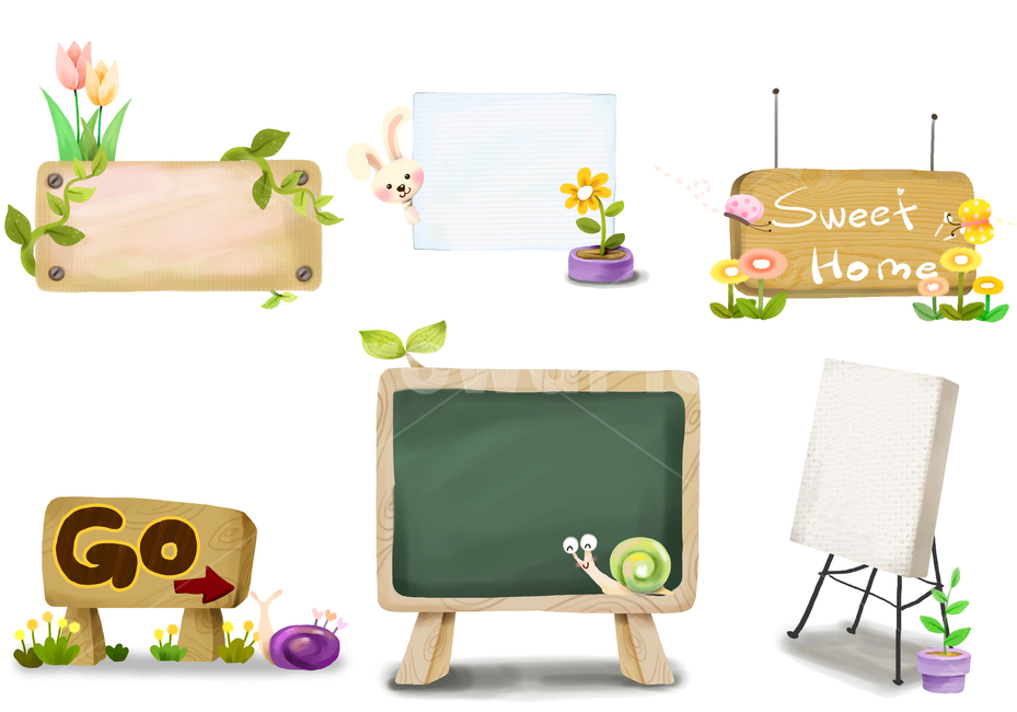 간판,메모판,칠판,보드,알림판,꽃,튤립,토끼,나비,달팽이,화분,이젤,아이비,들꽃,곤충,어린이,유치원,교육,일러스트,교구,그래픽,일러스트레이션,graphic,illustration