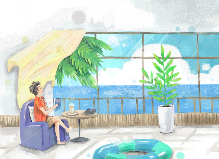 season,summer계절,시즌,여름,여름방학,여름휴가,더운,반팔,시원함,썸머,휴가철,여름배경,여름풍경,휴가시즌,스토리텔링,예쁜,아름다움,예쁜그림,표정,표현,행동,느낌,감성,라이프스타일,계절,풍경,배경,자연경치,자연경관,페인터,회화,일러스트,일러스트레이션,핸드드로잉,드로잉,수작업,아트,클립,클립아트,아트클립,만화,카툰,삽화,그래픽,수채화,유화,파스텔,손그림,웹,앱,소스,상황,상황그림,캐릭터,남자,집안,창밖풍경,창,화분,야자수,바다,여름바다,창밖,커튼,책,독서,앉아있는,사색,소파,의자,힐링,휴식,휴가,튜브,물놀이,바람,여유로움,고요한,1인,응시,바라봄,person,사람,human,인간,여름,계절,summer,season