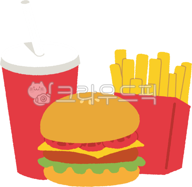일러스트,배경제거,투명배경,png,illust,fastfood,패스트푸드,햄버거세트,햄버거,hamburger