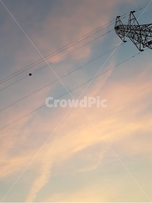 cable,송전탑,하늘,구름,노을,electrictransmissiontower,sky