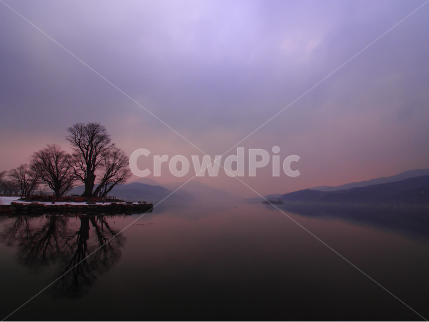 sights,reflection,Dumulmeori,tree,Namhan River,Han River,morning,cloud,reflect,Sunrise,dawn,Fog