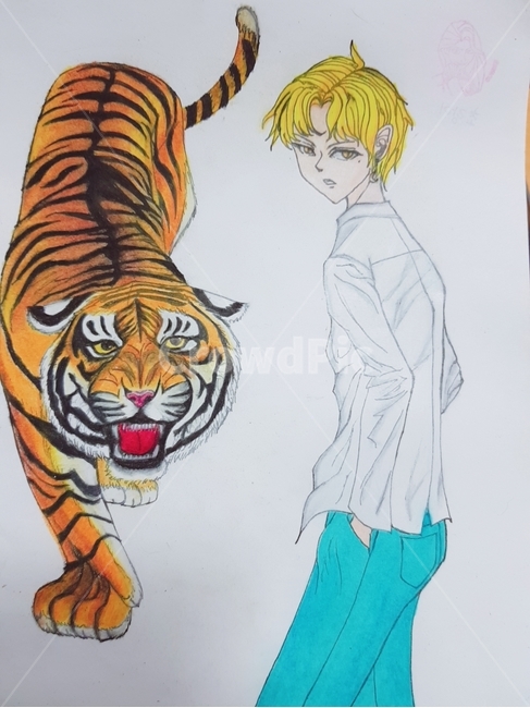 소년,호랑이,일러스트,그림,손그림