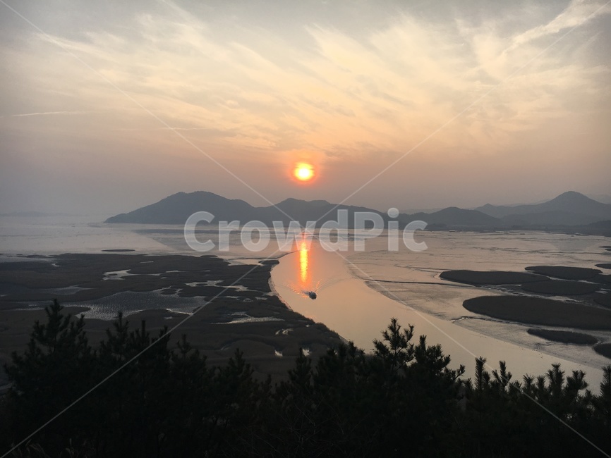 일몰,노을,태양,배,플레어,바다