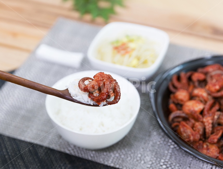 주꾸미,요리,다이어트,매운음식,식기류,건강식,조리법,그릇,테이블,식사,맛있다,먹다,별미,낙지,문어,맵다,짜다,준비,숟가락,식탁,붉다,해산물,바다요리,재료,배고프다,무침,볶음,식당,밥,볶다,젓가락,매콤하다,양념,밥도둑,음식,식재료,요리,food,cook,meal,dishes,food reserves,한식,한국음식,한국요리,korean food,korean dishes,korean meal,korean cook