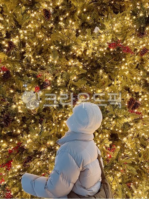 사람,크리스마스,크리스마스트리,털모자,뒷모습,패딩,person,christmas,christmastree,겨울,winter