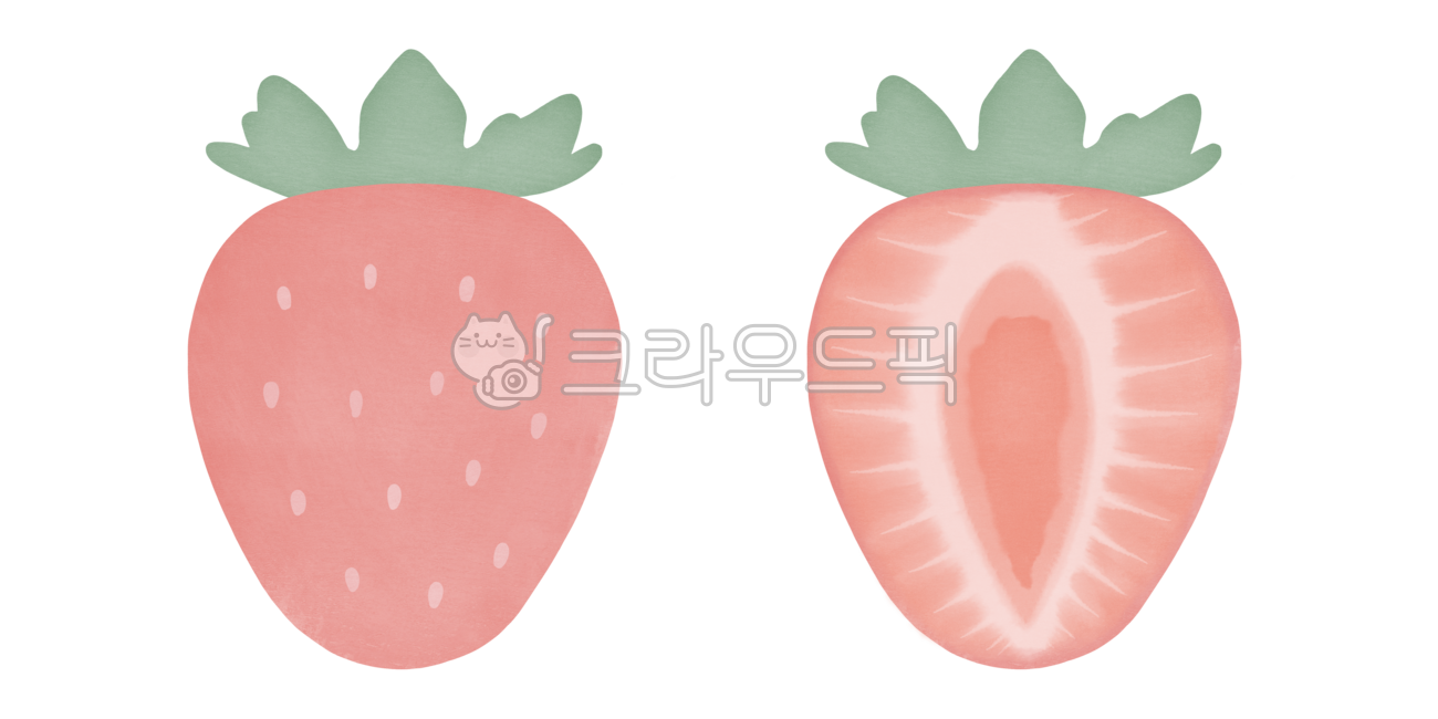 Strawberry,cross-section,red,fruit,gouache,watercolor,spring,illustration,pastel tones,minimal,painting,soft,low saturation,sense of balance,natural,texture,texture,painterly,brush,hand drawing,soft,simple,plain,calm,serene