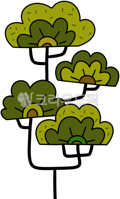 Pine trees,ten symbols of longevity,plant illustrations,Korean tradition,tree characters,natural objects,green,hand-drawn,pine tree characters,pine tree illustrations,folding screens,folk paintings,cute characters,tree illustrations,folk pai