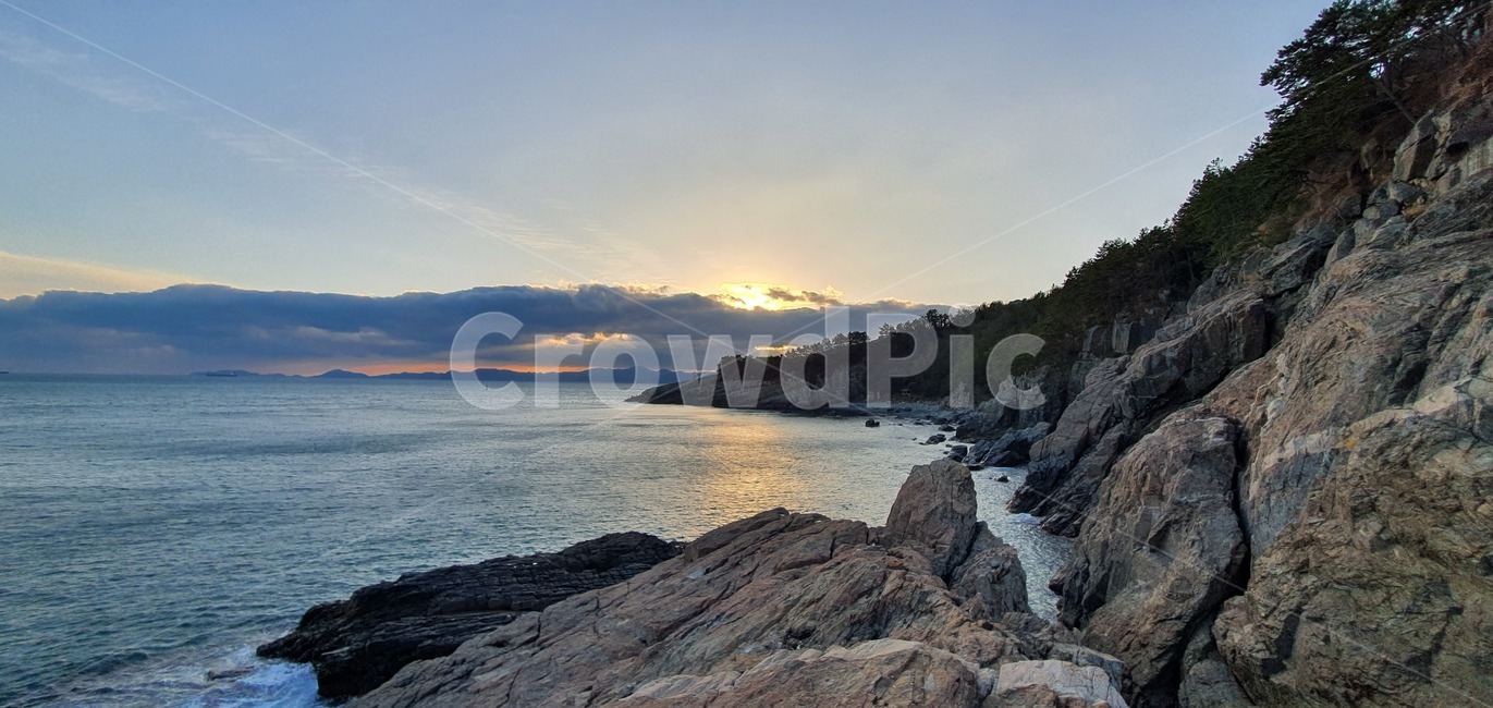 곶,promontory,해질녘,바다,자연