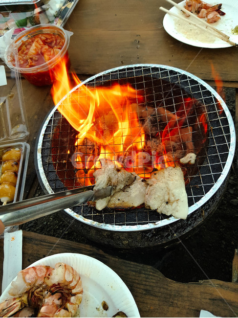 고기,화로,불,주황색,빨간색,음식