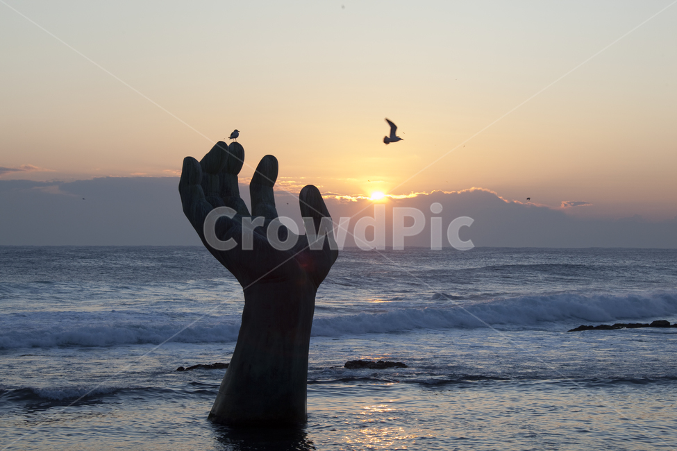 일출,갈매기,자연,nature,ocean,대양,sea,바다,water,bird,물,outdoors,flare,플레어,빛,파도,호미곶,sunlight,햇빛,조각상,동상,석상,조형물,statue,bronze statue,stone statue