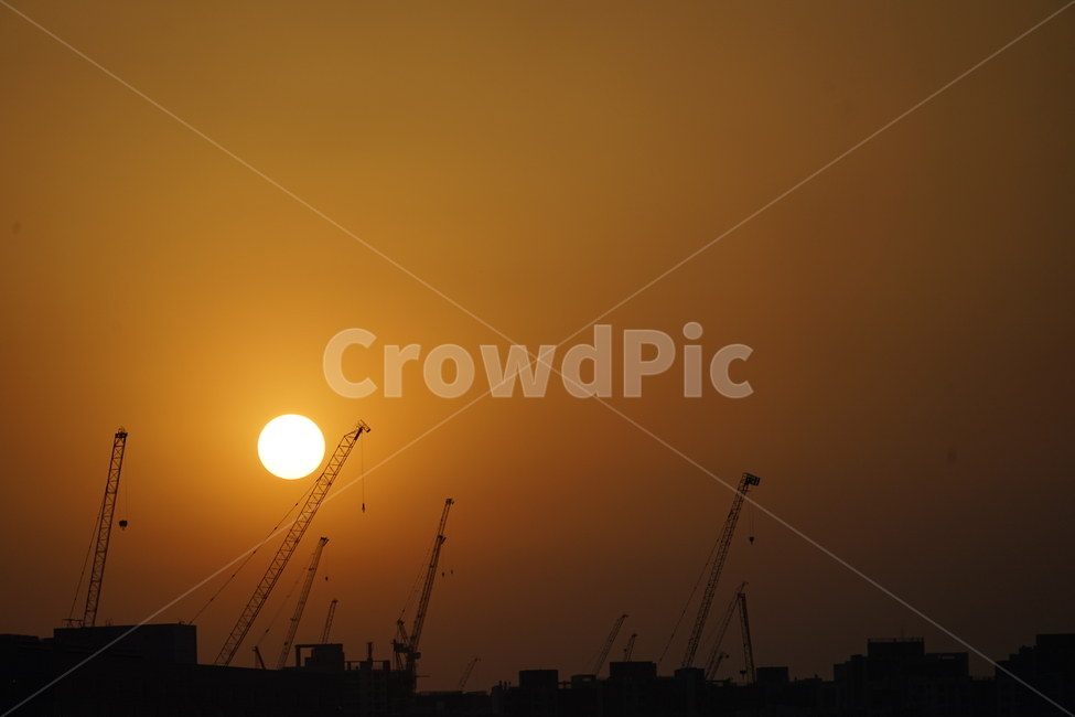 constructioncrane,건설크레인,노을,태양,sunset
