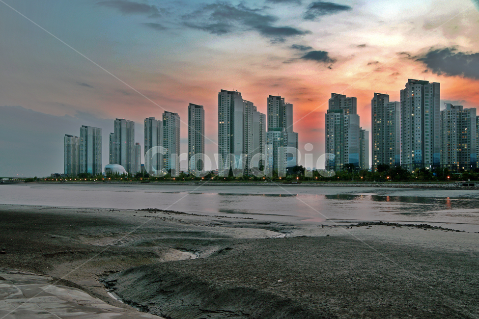 월곶,포구,썰물,갯벌,시흥,아파트,일몰,석양,저녁노을,도시,풍경,city,landscape