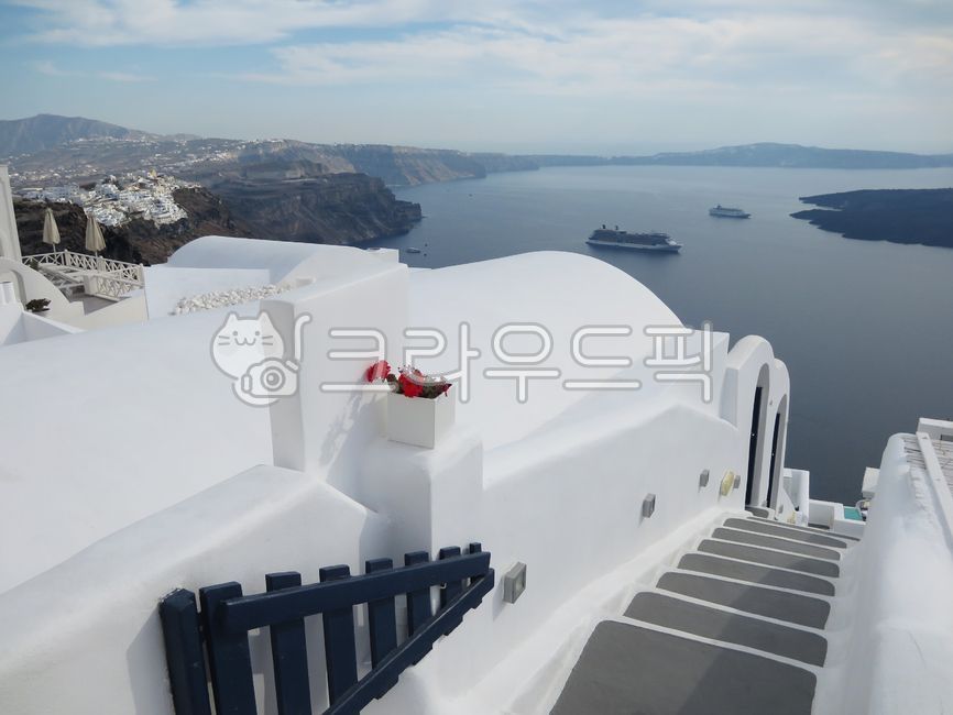 난간,그리스,산토리니,계단,하얀벽돌,바다