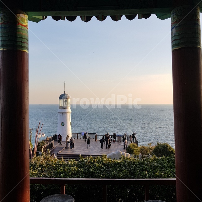 부산,동백섬,등대,바다,하늘,수평선,액자