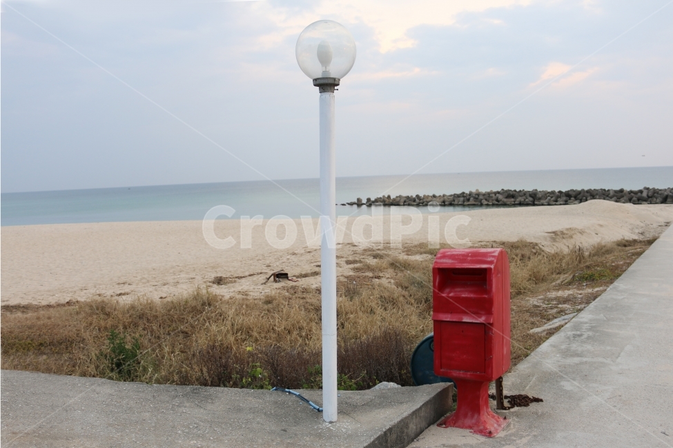 우체통,가로등,바다,해변,동해,파스텔,방파제,자연,풍경,nature,landscape,해변,바다,beach,sea