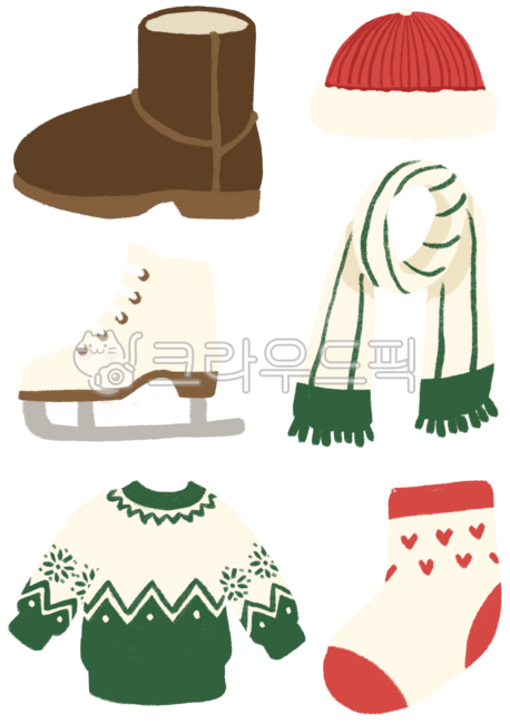Cute drawings,illustrations,sweaters,socks,scarves,fur hats,UGG boots,skate shoes,winter