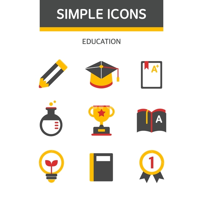 education,flat,graduation cap,bulb,book,icon,Flat icon,grade card,Pictogram,championship cup,pencil