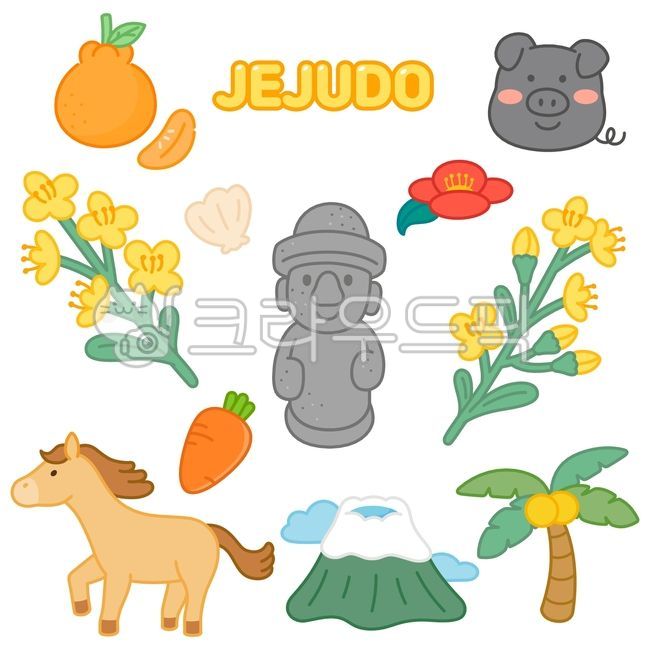 Jeju Island illustration,Dolharmang,Rape flowers,Jeju Island,Mt. Halla,Summer,Hallabong