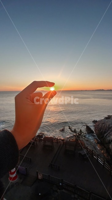 노을,바다,일몰,손,손안에노을