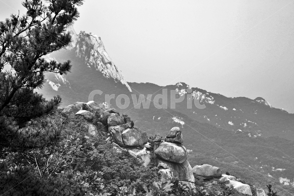 도봉산,산,등산,인수봉,명산,자연,흑백