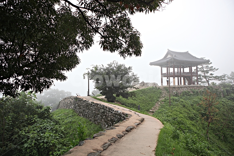 공주산성,성,성곽,길,둘레길,숲,숲길,안개,돌담,담,여름,자연,풍경,흙담,식물,유네스코등제