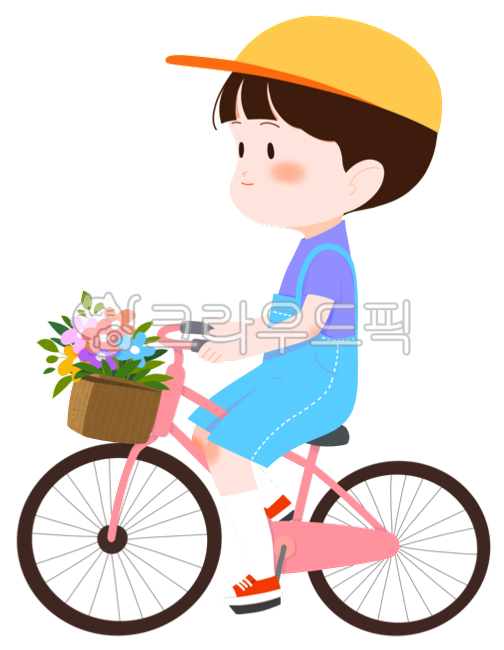 spring flowers,riding a bike,environment,flower basket,bicycle,children,Boys,picnic,Childrens illustration,boy,Elementary student
