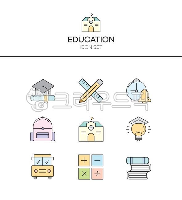 bus,light bulb,education,book,arithmetic,ruler,bell,school,icon set,graduation cap,backpack,school bus,Icon,math,writing utensil,notebook