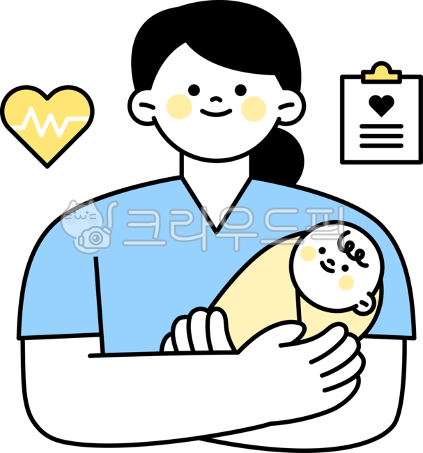 outline,cute,simple,simple,illustration,medical,medicine,hospital,doctor,people,upper body,obstetrics and gynecology,nurse,baby,hug,childbirth