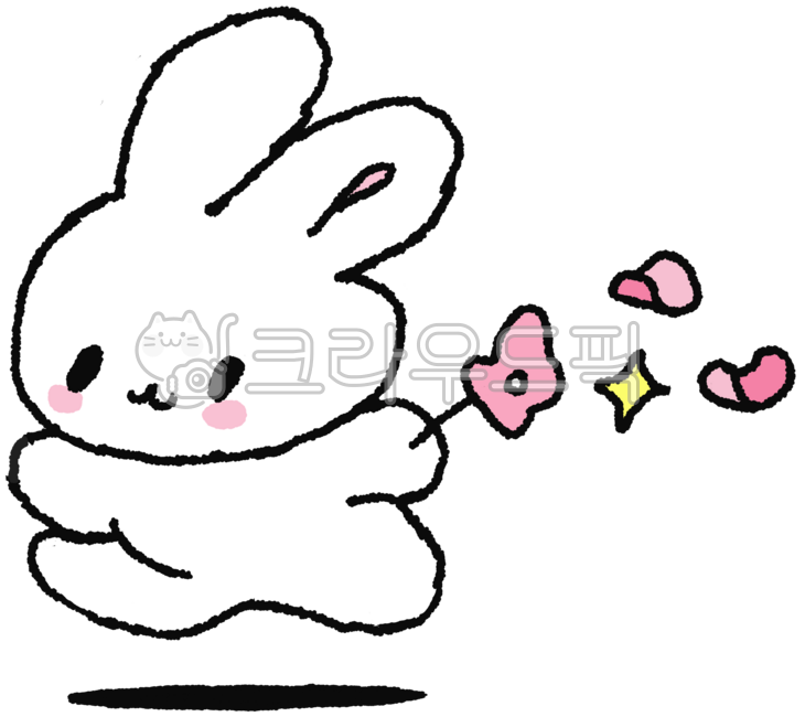 Rabbit,flower,jumping rabbit,cute rabbit,rabbit character,hand-drawn style,cute animal,illustration element,emotional drawing,pastel illustration,pink flower,animal sticker,petal,lively rabbit,cute scene,children's drawing,fancy illust