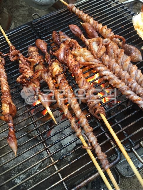 Grilled octopus,camping cooking,octopus dish,Grilled octopus horong,food,BBQ,bbq,Charcoal grilled skewers,campincook,grill cooking,cooking,octopus horn,Fireplace cooking