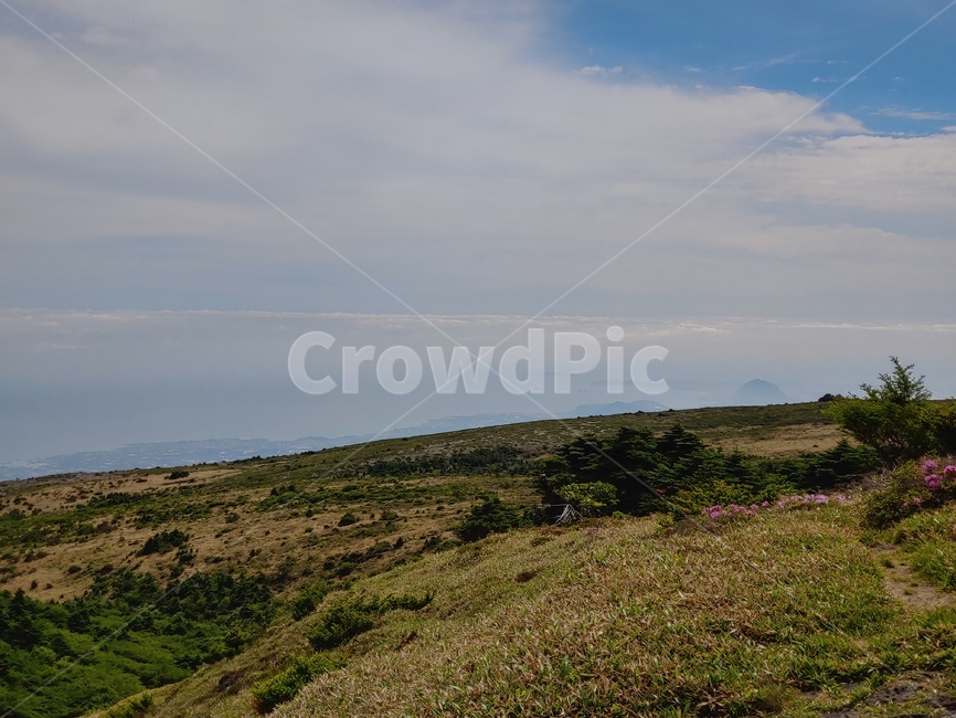 하늘,산,구름,들판,등산로,mountain,sky,clouds,green,초록,등산,한라산,배경