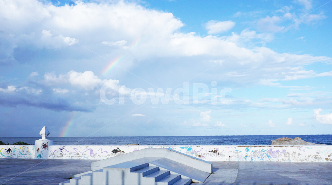 무지개,바다,하늘,푸른,구름,칸쿤,멕시코,자연,풍경,nature,landscape,해외,외국,세계,foreign,oversea,world,세계자연풍경,해외자연풍경,외국자연풍경,world nature landscape,예술,art,handrail,난간,banister