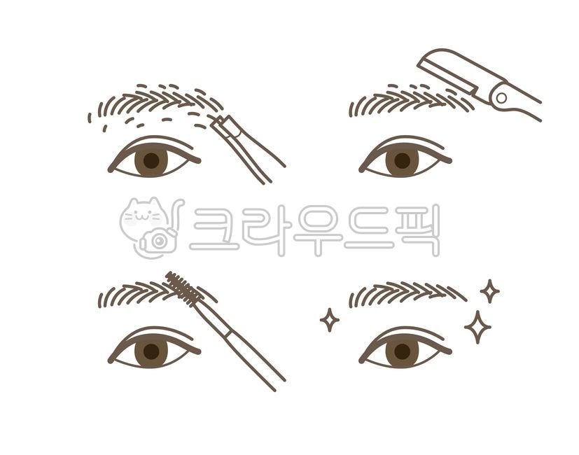 눈썹,아이브로우,정리,뽑기,뽑는,핀셋,집게,칼,눈썹칼,브러시,브러쉬,빗,제품,도구,아이콘,메이크업,화장,화장법,뷰티,미용,코스메틱,라인일러스트,라인,방법,사용법,가이드,순서,과정,루틴