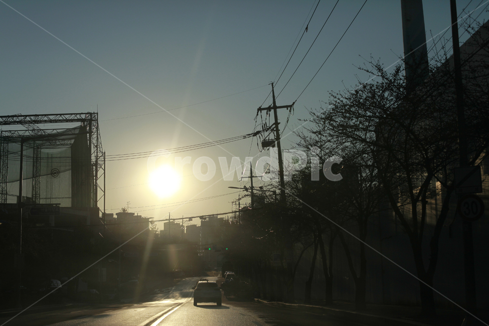 아침,거리,햇살,실루엣,하늘,도시,풍경,city,landscape,flare,플레어,light,빛