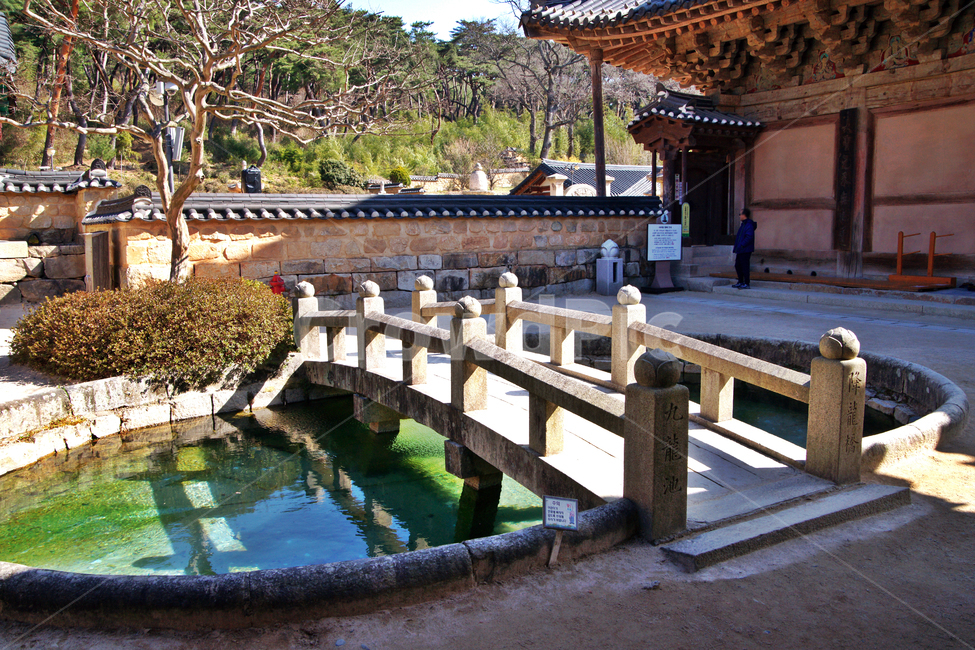 구룡지,연못,통도사,용,돌다리,전설,양산,한국전통,한국문화,korean traditional,korean culture,사람,인물,인간,human,person,남성,남자,man,male,건축물,건물외관,exterior,building,structure,architecture,construction