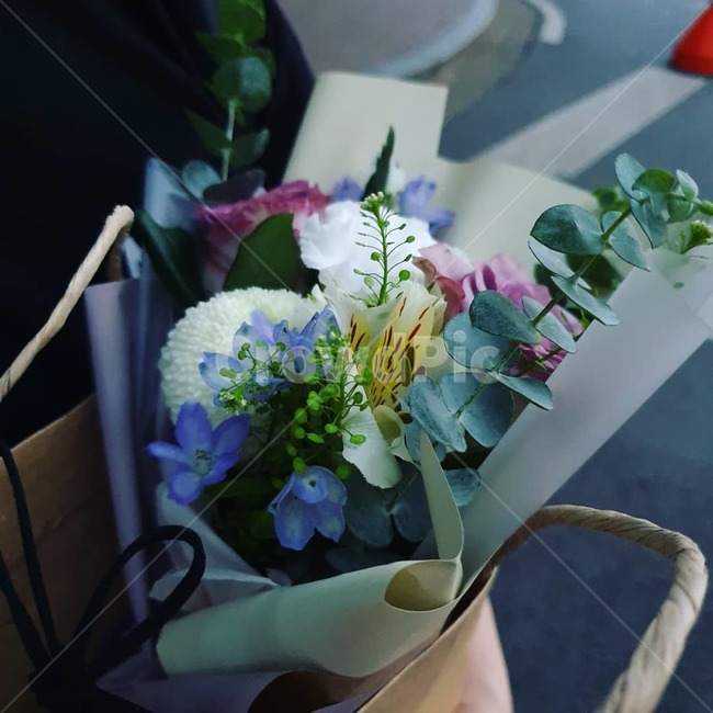 꽃,꽃다발,졸업식,파란꽃,하얀꽃