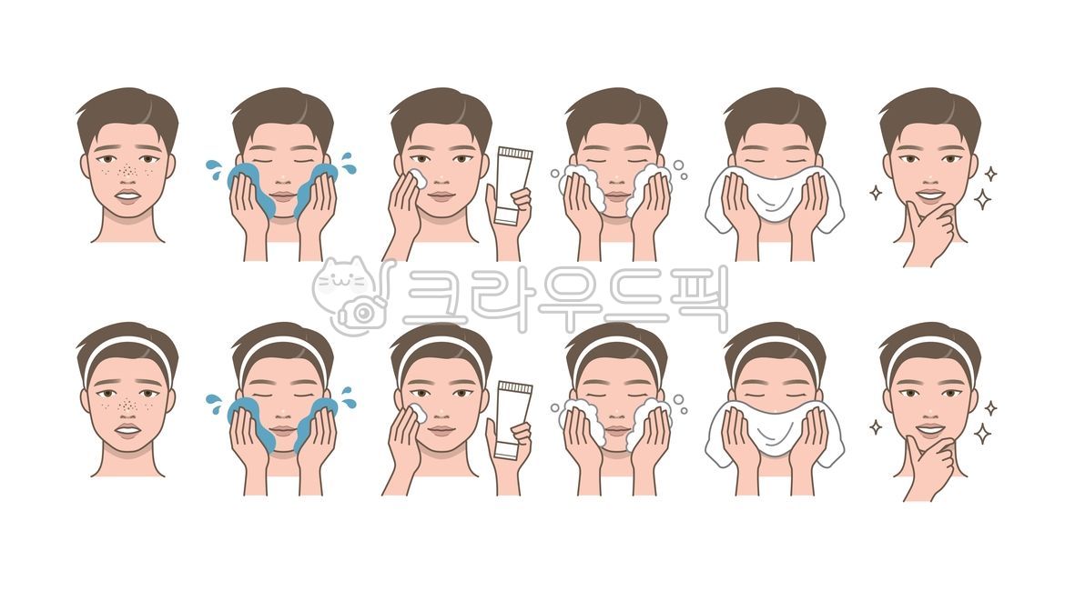클렌징,세수,세안,거품,수건,폼,클렌징폼,폼클렌징,씻다,씻는,바르는,뷰티,미용,코스메틱,그루밍,잘생긴,맨,맨즈,남자,남성,사람,인물,얼굴,포트레이트,손,캐릭터,방법,사용법,가이드,순서,단계,세트,과정,루틴,아이콘,라인일러스트,라인