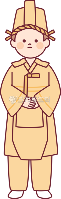 outline,cute,simple,plain,illustration,korea,tradition,culture,hanbok,funeral,mutual aid,hemp clothes,man,front,costume,mourning clothes,funeral