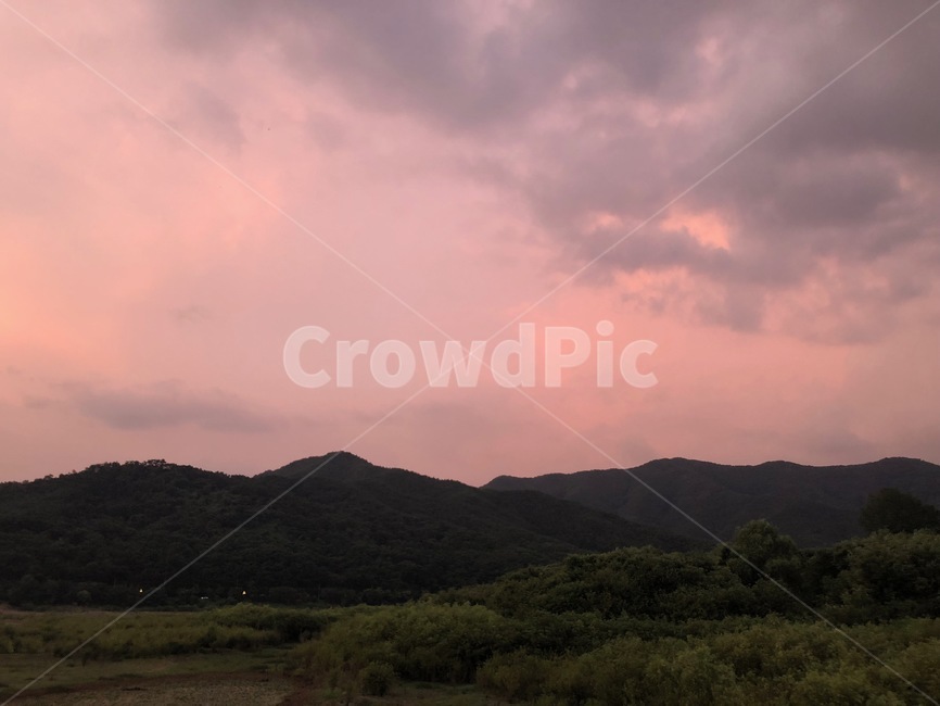 구름,하늘,자연,풍경,나무,숲,산,노을