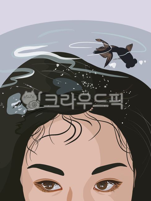 잠수,금붕어,물고기,욕조,일러스트,수영,생각,고민,물,그래픽,일러스트레이션,graphic,illustration