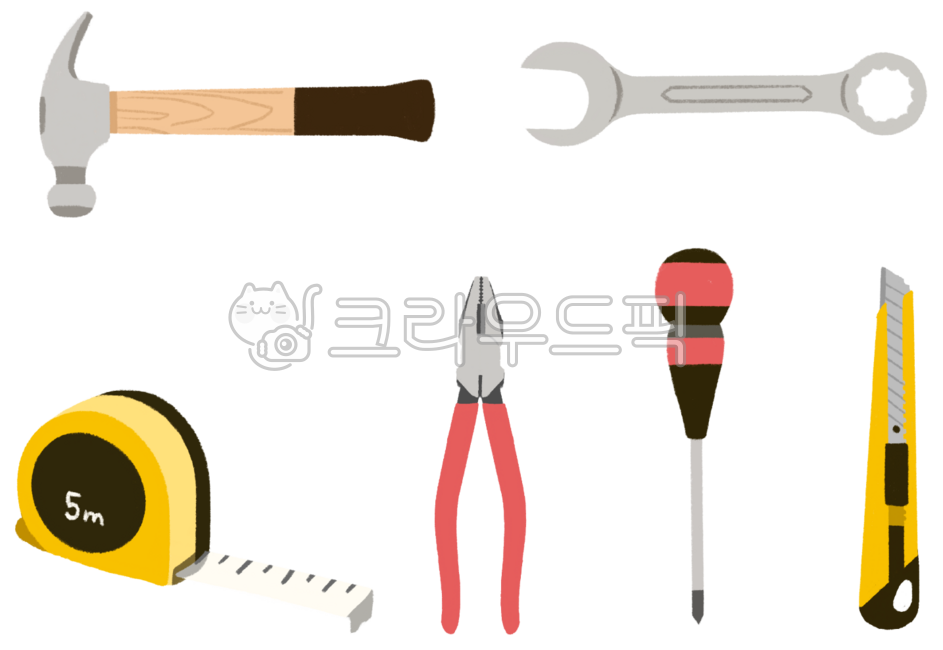 Tools,hammer,pliers,cutter knife,screwdriver,tape measure,spanner,illustration