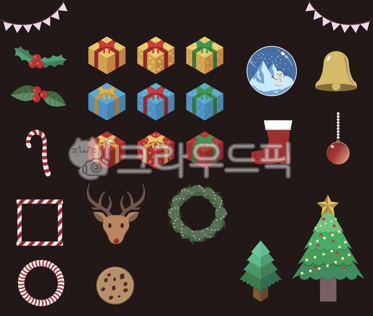 Christmas,gift box,cookie,tree,winter,vector image,illustration,decoration,bell