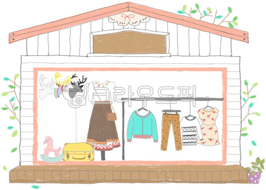 옷가게,쇼핑몰,여성의류,외관,건물,일러스트,손그림